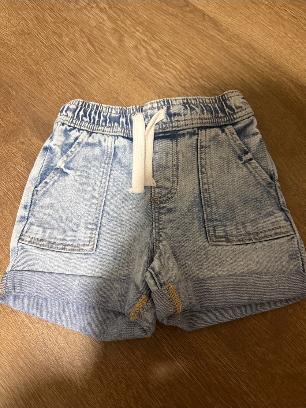 Little Bipsy Light Blue Denim-Style Shorts with White Drawstring